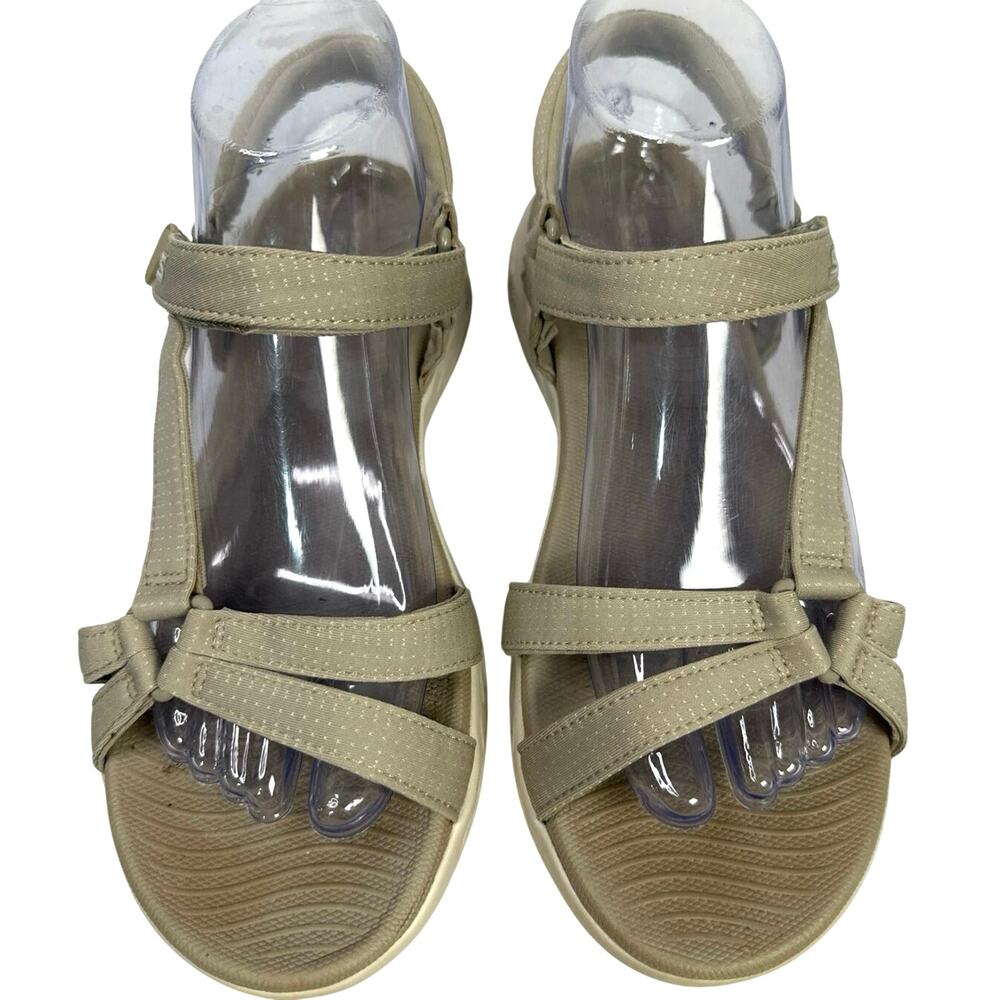 Skechers Women's Goga Max taupe tan strappy comfort walking sandals